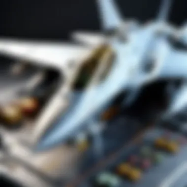 Close-up of advanced technology components in a fighter jet model