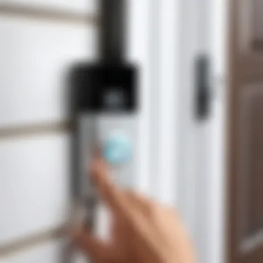 Illustration depicting the installation process of the Ring Elite Video Doorbell on a front door.