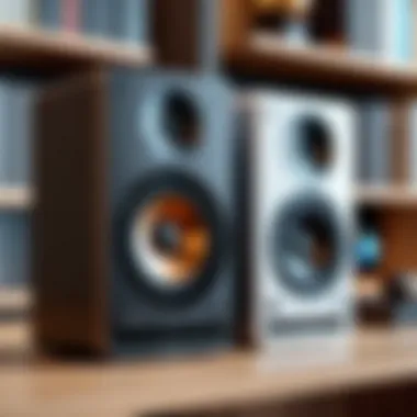 Bookshelf Speakers in Home Settings Bookshelf speaker system in a home environment, illustrating its application