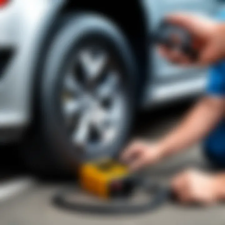 Maintenance tips illustrated for car jump starters with tire inflators