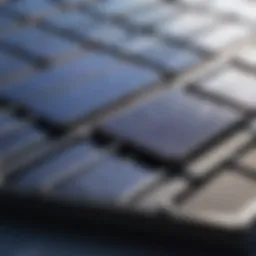 Close-up view of a portable solar panel showcasing its surface texture and cells