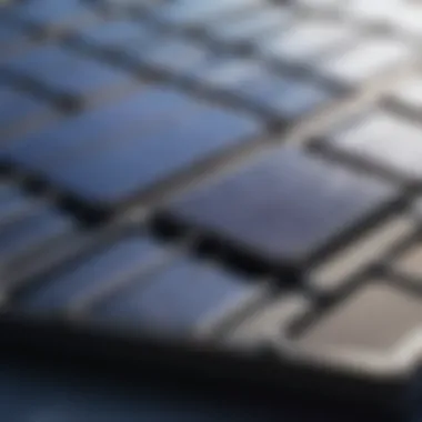 Close-up view of a portable solar panel showcasing its surface texture and cells