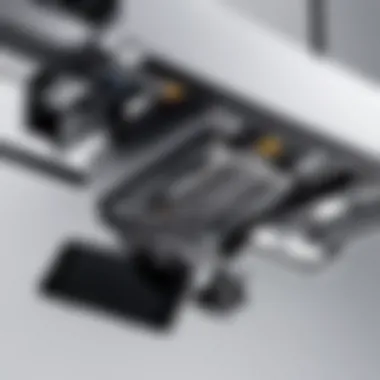 Detailed view of an iPhone overhead mount installation, showcasing components and setup.