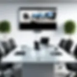 High-definition conferencing setup highlighting a large screen and advanced camera technology.