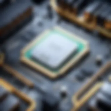 Close-up of a high-performance CPU with intricate details highlighting its architecture.