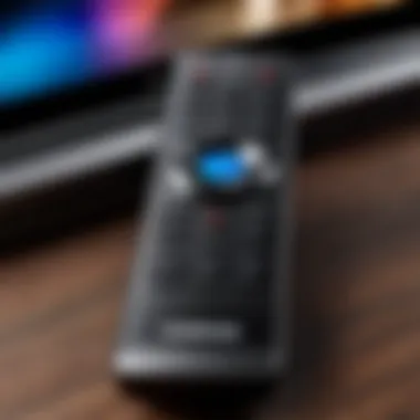 Close-up of Samsung soundbar remote control highlighting its functionalities