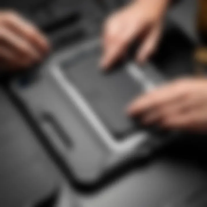 Close-up of the installation process of the OtterBox Defender on an iPad Mini 4