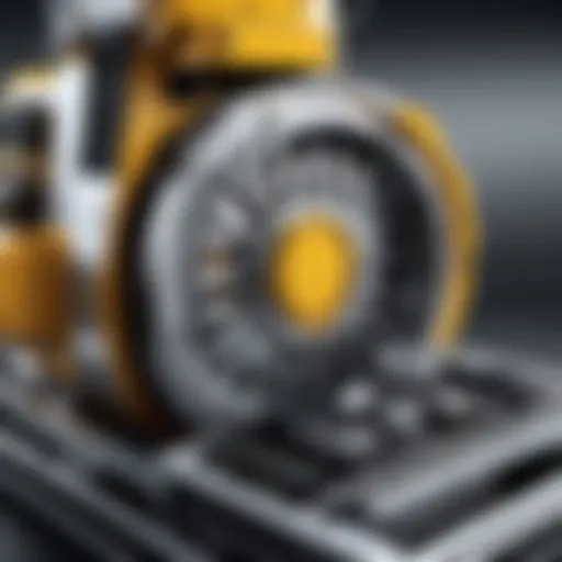 Detailed view of a cut pile machine showcasing its intricate components and design.