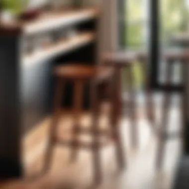 Dark cherry wood bar stool in a cozy home setting.