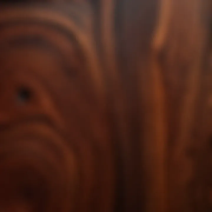 Close-up of dark cherry wood grain showcasing its texture.