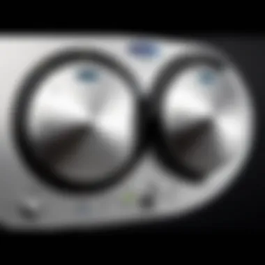 User-Friendly Controls of De’Longhi Fan Close-up of De’Longhi fan controls highlighting user-friendly features