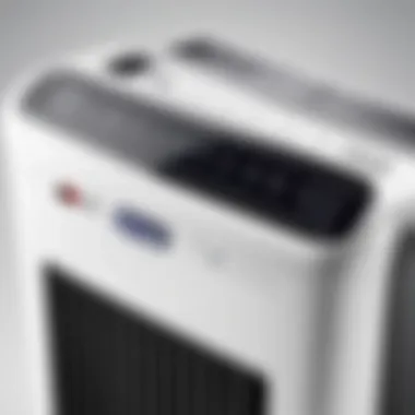 User-Friendly Controls of the DeLonghi Portable AC Heater Close-up of DeLonghi Portable AC Heater controls