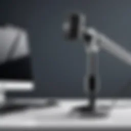 Artistic representation of a desk mic boom with adjustable arm.