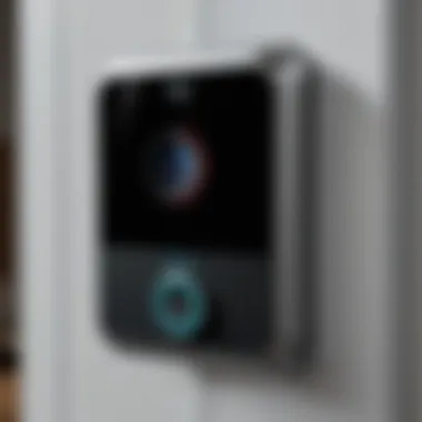 Close-up of a doorbell monitor displaying live feed