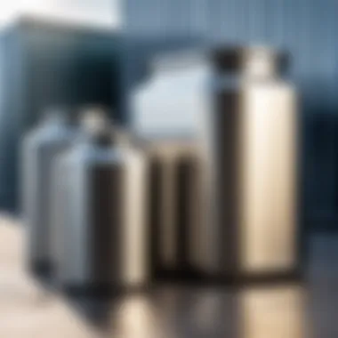 Eco-friendly stainless steel oil containers displayed outdoors
