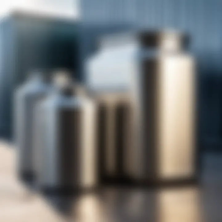 Eco-friendly stainless steel oil containers displayed outdoors