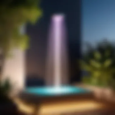 Modern LED spotlight highlighting a decorative fountain