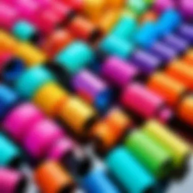 A close-up view of various Annie hair rollers showcasing their vibrant colors and unique designs.