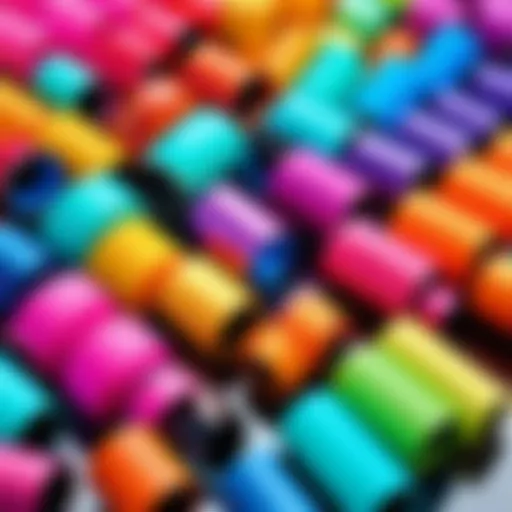 A close-up view of various Annie hair rollers showcasing their vibrant colors and unique designs.