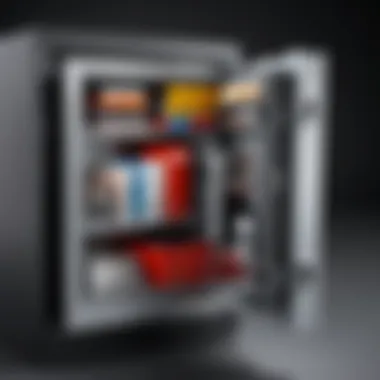 Interior View of Fireproof Safe with Organized Valuables Interior view of a fireproof safe with organized valuables