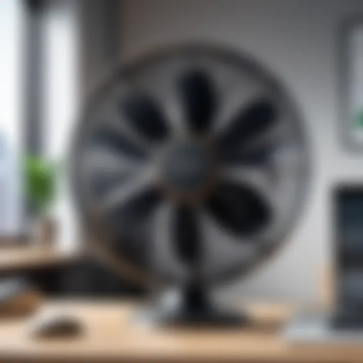 A big quiet fan elegantly placed in an office environment