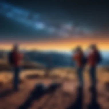 Amateur Astronomers Stargazing A group of amateur astronomers using telescopes and smartphone apps during a stargazing event.