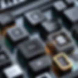 Close-up view of mechanical key switches showcasing different types.