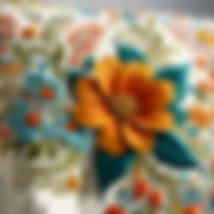 Close-up of intricate floral patterns on a pillow sham