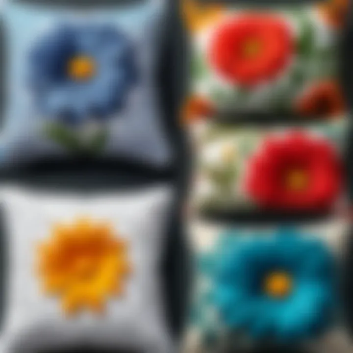 Various materials and textures of flower pillow shams