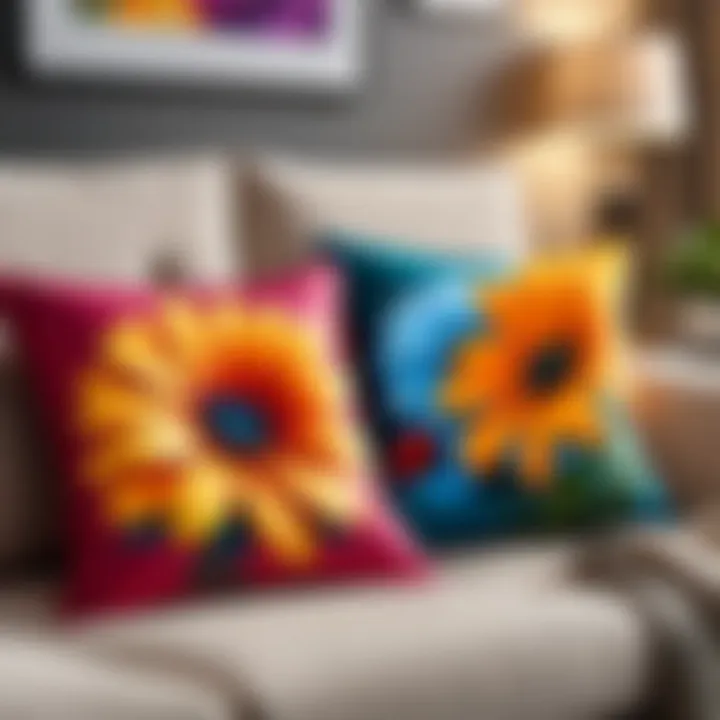 Vibrant flower pillow shams displayed on a cozy sofa