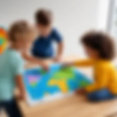 Children engaging with a foam map puzzle, enhancing their spatial reasoning skills.