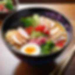 A traditional Ichiraku ramen bowl adorned with vibrant toppings, showcasing its culinary artistry.