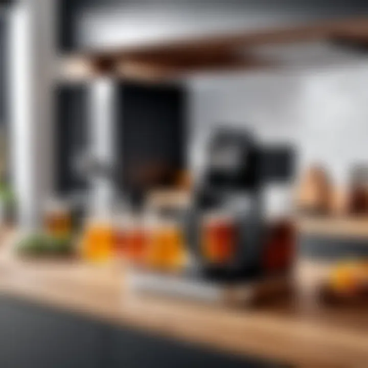 A stylish kitchen featuring a mini brewing system.