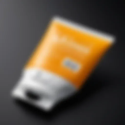 Close-up of mini sunscreen packet showcasing branding and design