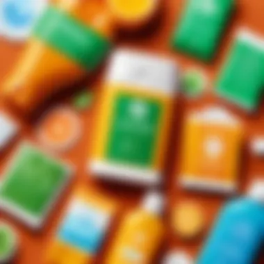Sustainability and Eco-Conscious Choices Eco-friendly icons next to mini sunscreen packets emphasizing sustainability