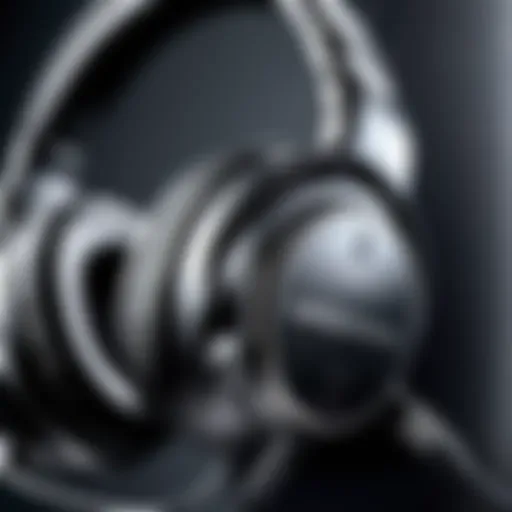 Close-up view of noise cancelling headphones with microphone connected to a PC