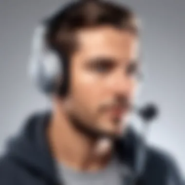 User engaging in a video call using noise cancelling headphones with a microphone