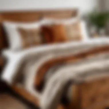 Cozy rustic bedding set displayed on a wooden bed frame