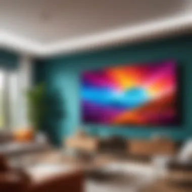 A projection on a living room wall showcasing vibrant visuals