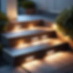 Illuminated solar LED stair lights enhancing outdoor safety.