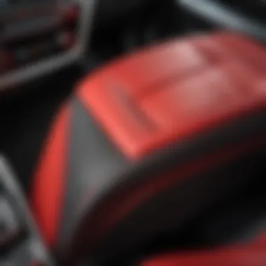 Close-up of Tacoma red interior stitching and materials