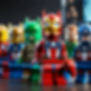 Artistic representation of LEGO characters in an Avengers setting