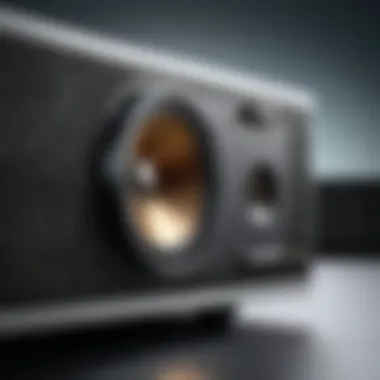 Close-up of speaker specifications and features.