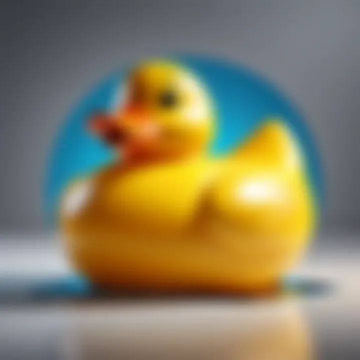 Close-up of the giant rubber duck's unique design features, highlighting its playful expression.