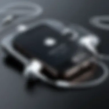 Compatibility of the iPhone SE Earphone Adapter Close-up shot illustrating the compatibility of the earphone adapter with various headphones