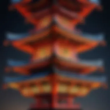 Historical Context of Pagoda Lanterns A historical depiction of large pagoda lanterns in a traditional setting