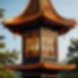 A beautifully crafted large pagoda lantern showcasing intricate designs and details
