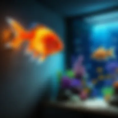 Underwater Serenity: A Fish Night Light's Ambiance A soothing fish night light projector casting underwater scenes on a wall