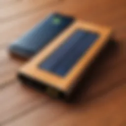Sleek design of a slim solar power bank on a wooden surface