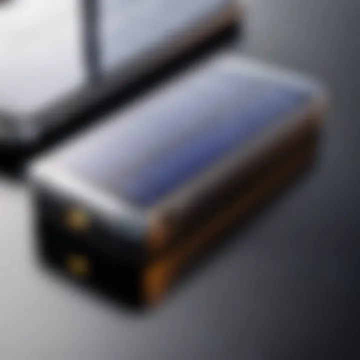 Close-up of solar panels integrated into a slim power bank